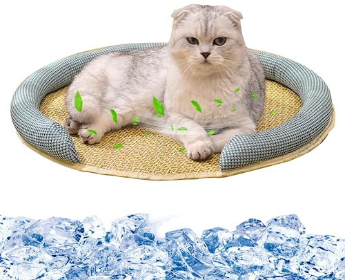 SMELEYOU Coole Matte für Katzen, Bettmatten, Katzen Kühlmatte Rattan Haustier Kühlkissenbett 30 cm Sommermatratze atmungsaktives Kissen Schlafbett für Katzen Welpen Kätzchen