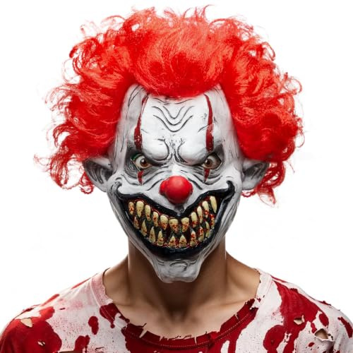 Spooktacular Creations Clown Maske Horror Latex, Killer Clown Vollkopfmaske, Halloween Kostüm Zubehör für Erwachsene