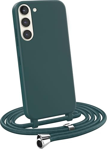 MyGadget Coque Cordon pour Samsung Galaxy S23 - Cover Bumper Silicone Mat Uni avec Collier - Case Tour de Cou - Protection Anti Choc - Skin & Lanière Vert foncé