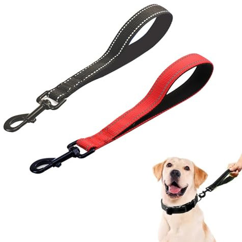 MEISO 2 Stück Hundeleine, 30cm Kurzführer Hund, Hundeleine aus Nylon mit Gepolstertem Griff, Taktische Kurze Hundeleine, Kurze Leine, für Mittelgroße Hunde Große Hunde (Schwarz + Schwarz Rot)