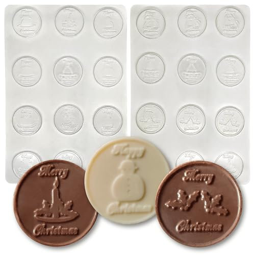 Christmas Chocolate Coin Moulds Round - 10g - Packs of 24 or 48 - Christmas Stocking Filler (24 Moulds)