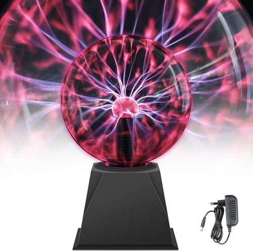 Comely 6 Zoll Magic Plasmalampe, Rotes Licht Plasma Ball Kugel Plasmakugel, Elektrostatische Kugel Berührungsempfindliche Blitzkugel für Kinderzimmer, Feste, Partydekorationen