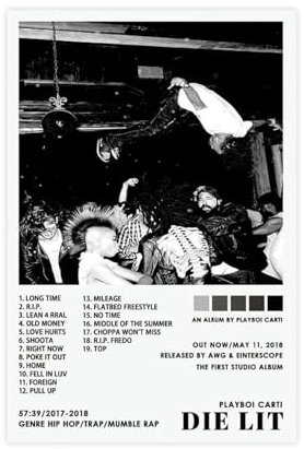 Playboi Carti Poster Die Lit Rap Album Cover Leinwand Poster Schlafzimmer Dekor Sport Landschaft Büro Zimmer Dekor Geschenk Unrahmen-Stil 50 x 75 cm
