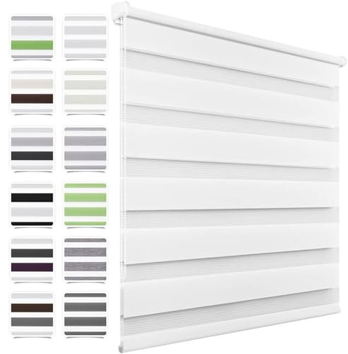 MupFup Doppelrollo Klemmfix ohne Bohren 115x140cm(BxH) Weiß,Rollo Klemmrollo mit Lichtdurchlässig und Verdunkelnd/Höhe Stufenlos Verstellbar für Schlafzimmer,Badezimmer,Wohnzimmer Fenster und Tür