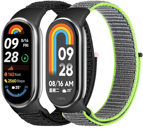 Tiptops Nylon Armband Nur Kompatibel für Xiaomi Smart Band 10/9/8 Damen Herren, 2 Stück Atmungsaktive Nylon Armband Sport Solo Loop Ersatzbänder für Xiaomi Mi Band 8/9/10