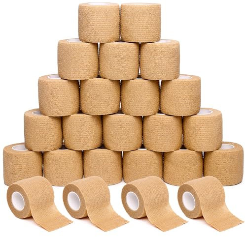 Selbsthaftende Bandage 5 x 450 cm (12 Rollen), Fixierbinde Selbsthaftend für Verstauchungen, Schwellungen, Erste Hilfe und Schutz beim Sport (Beige 24 Pcs)