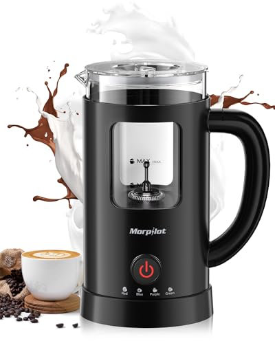 Morpilot Montalatte Elettrico, Montalatte Caldo e Freddo 4 in 1, 550 W 600 ML, Design Latte, Vetro di Visualizzazione, Facile da Pulire, Spegnimento Automatico - Nero
