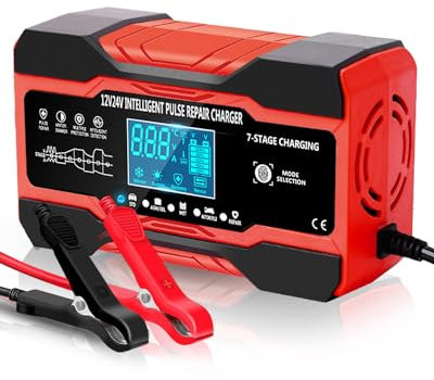 Lulizar 12V/10Amp Car Battery Charger with LCD Screen, Battery Charger with 5 Modes, Intelligent Charges, Repair, Maintains for AGM, WET & GEL Lead Acid Batteries
