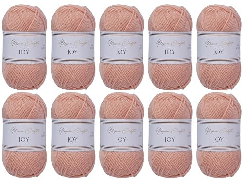 Utopia Crafts JOY - Filato per lavorare a maglia e all'uncinetto, morbido, facile da pulire, 100% poliacrilico, 10 gomitoli da 50 g, 150 m (rosa cipria)