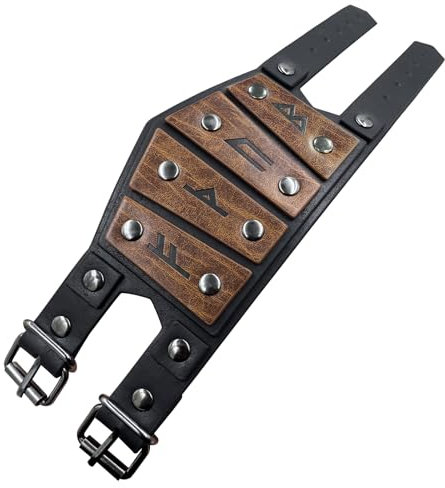 HiiFeuer Wikinger Runen Kunstleder Manschetten Armband, Nordischem Retro Cuff Bracelet Armbänder, Nordisch Schnallenverschluß Cuff Armreif Wristband (Braun A)