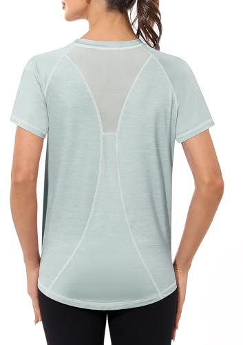 Gyabnw Sportshirt Damen Sport Tshirt Kurzarm Oberteile Locker Laufshirt Funktionsshirt Yoga Fitness