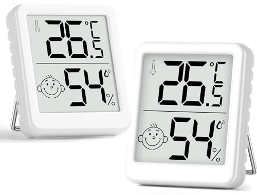 PAIRIER luftfeuchtigkeitsmesser Thermometer Innen 2 Stück Digitales Mini LCD Thermometer Hygrometer mit Smiley-Indikator Gauge für Babyzimmer Seniorenzimmer Arbeitszimmer(Batterie NICHT Enthalten)