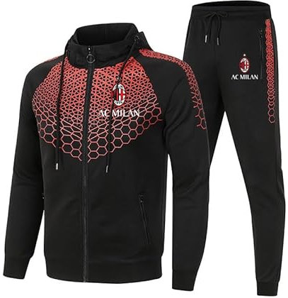 ELROAL Herren und Damen Trainingsanzug Set Jogginganzug Milǎň 2-teiliger Streifen Kapuzenpullover + Hose Sportanzug Voll/A/XL