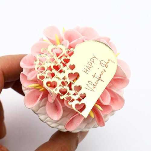 6x Valentine's Day Acrylic Cupcake Toppers Heart shaped Tags Valentines Love Valentine Toppers (STYLE 5)