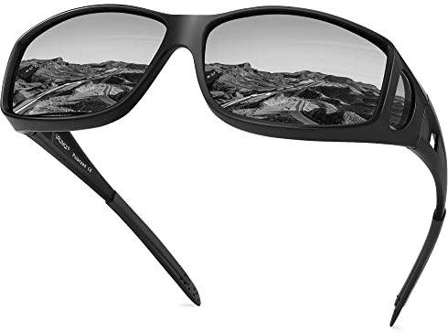 URUMQI Polarisierte Sonnenbrille Herren Damen UV400 Schutz Wrap Around Blendschutz Sonnenbrille für Brillenträger Fit over Brille Fahren Angeln Schwarzer Rahmen