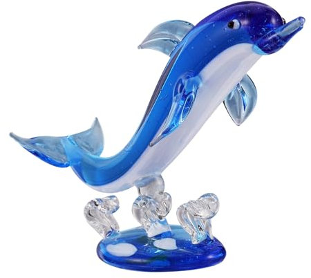 TOPPERFUN Delfinstatue aus Glas, 10cm Fischdekoration aus blauem Kristall, Meerestierstatue, handgefertigte Tierornamente, Meeresdelfin-Dekoration für den Schreibtisch Heimdekoration
