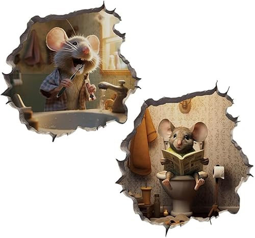2 Stück Mauseloch-Abziehbilder,3D Maus Wandtattoo Aufkleber,Mauseloch Aufkleber Wand,Mauseloch Sticker Deko,Maus Wandaufkleber Aufkleber,Lustige Maus Wandaufkleber für Wohnzimmer Schlafzimmer