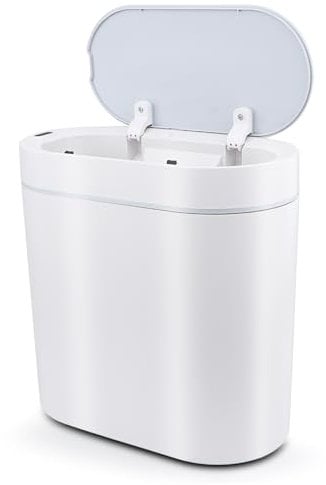 Dawitrly Bathroom Trash Bin, 7 Liter Waterproof Motion Sensor Bin with Lid, Touchless Automatic Smart Trash Can, Slim Narrow Plastic Rubbish for Bathroom, Toilet, Bedroom, Living Room, Kitchen