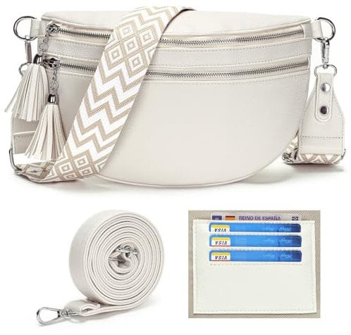 LANXINGLUO bauchtasche damen beige umhängetasche damen beige crossbody bag Mit Kreditkartenfach und 2 Schultergurten gürteltasche damen