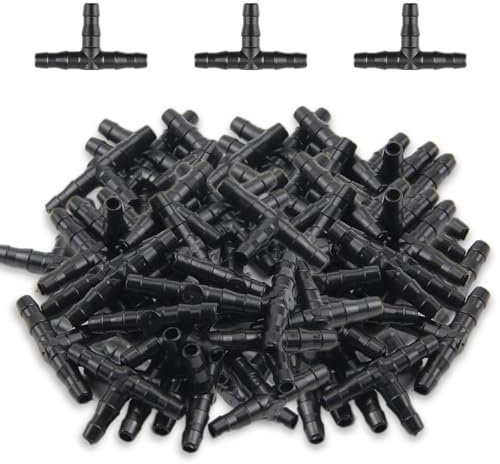 Kapokr Lot de 200 raccords de tuyau en T, 4/7 mm, avec système d'irrigation goutte à goutte automatique Barb, pour jardin, pelouse, système d'irrigation goutte à goutte automatique