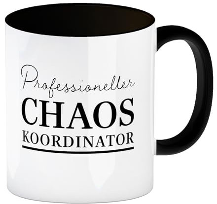 Chef Kaffeebecher in schwarz mit Spruch Professioneller Chaos Koordinator Witzige Tasse für Abteilungsleiter und Kollegen im Büro die Anführer der Unordnung