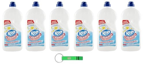 6x Rio Casa Mia - Super Igiene con Ammoniaca - Profumo Colonia - Detergente per Pavimenti e Superfici 1250ml + Portachiavi Beni Culinari in Omaggio
