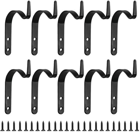 10 Pcs Hanging Basket Brackets, Black Hanging Hooks with Screws, Iron Wall Plant Brackets, Curved Up Hooks for Christmas Hanging Outdoor Indoor Baskets Lantern Bird Feeders Planter (60 * 42mm)