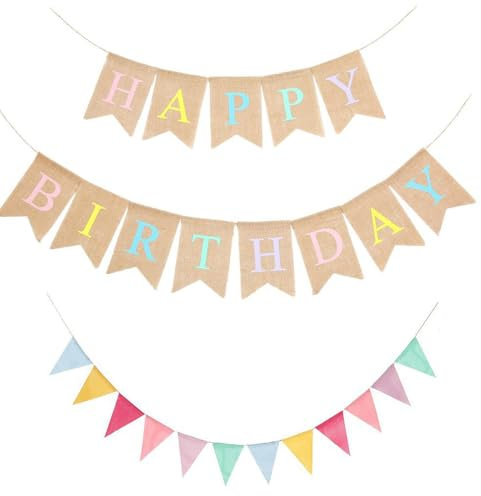 ATSNOSH Decoration Anniversaire Bannière, Guirlande Happy Birthday, Bunting de Partie Drapeau, Banderole Joyeux Anniversaire pour Fille Garcon, Fête d'anniversaire Décoration de Jardin