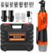 Lucn 500Nm Electric Cordless Right Ratchet 3/8'' 90 Angle Wrench Power 2 Battery Kit Orange