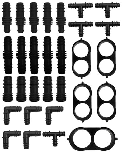 KGDUYC Kit de 30 piezas de conectores de riego para manguera, conector de manguera de 16 mm, sistema de riego, recto, en arco, en T, tapones