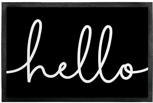 Fußmatte „Hello“ - lustige Deko-Türmatte als Geschenk zum Einzug für innen und außen – Eingangsteppich mit verschiedenen Designs - dünn, rutschfest, 90 x 60 cm