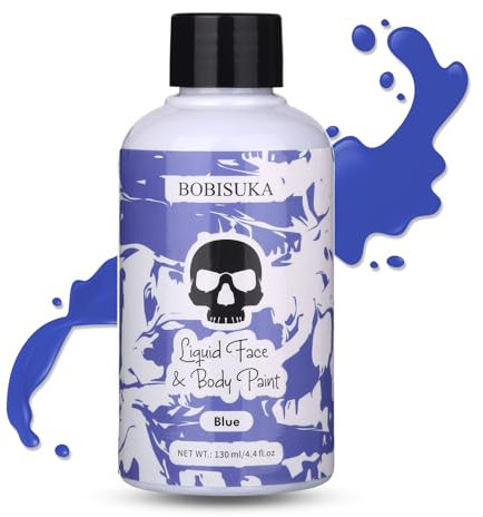 BOBISUKA Blue Face Body Paint Liquid Texture Washable Non Toxic Facepaint Fast Drying Foundation Makeup for Halloween Avatar Corpse Bride Smurf Cosplay SFX Costume Party Large Capacity(130ml)