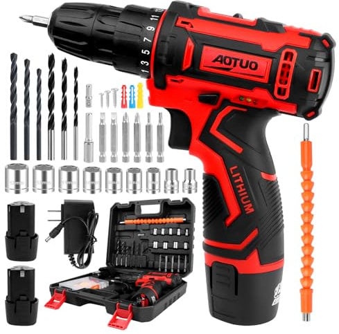 Set di avvitatore a batteria da 12 V, con 2 batterie e caricabatterie, 25 + 1 livelli di coppia, 25 N.m,e LED, trapano a batteria con 25 accessori per la casa e il