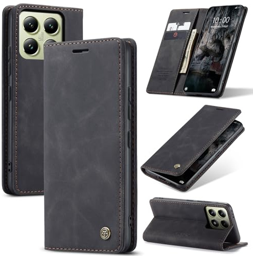Cracedily Cover per Xiaomi 14T Case, Custodia Cover Pelle Premium Portafoglio con Porta Carte Magnetica Supporto Protezione Flip Case Custodia per Xiaomi mi 14T, Nero