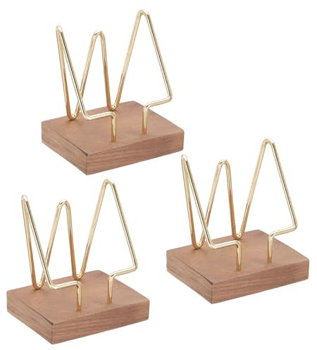 PATIKIL Porte-Cartes De Visite Vertical Pour Bureau, 3 Pcs Porte-Cartes De Visite En Bois Support D'Affichage De Cartes Organisateur Pour Bureau Maison Exposition, Couleur Noisette, Doré