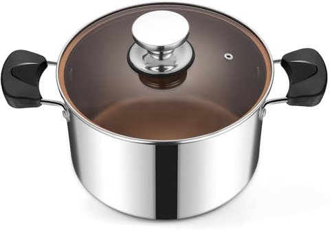 HaWare 4.5L Stock Pot, 22cm Tri-Ply Stainless Steel Stockpot for Cooking Pasta & Stewing Soup, Suit for Induction/Electric/Gas/Ceramic, Heat-Proof Handle & Clear Lid, Healthy & Easy Clean