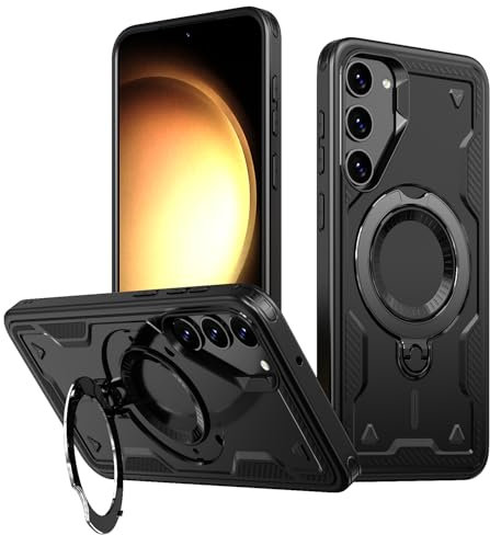 Tuvror für Samsung Galaxy S23 Hülle, 360° Drehbarer Ständer, Stoßfeste, sturzsicher Handyhülle, Militärnorm Schutz Galaxy S23 Case. Schwarz