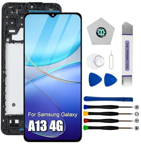 Dinow Écran pour Samsung Galaxy A13 4G SM-A135F SM-A137F, Écran de Remplacement pour Samsung A13 4G LCD Tactile Digitizer avec Cadre (avec Outil de réparation)