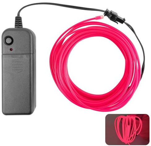 EL Wire Pink Neon Light 16.4ft/5m Flexible Strobing Electroluminescent Wire Outdoor Glowing Rope Lights for DIY Signs, Parties, Halloween, Cosplay, Decoration, Make Your Own Neon Sign Kit