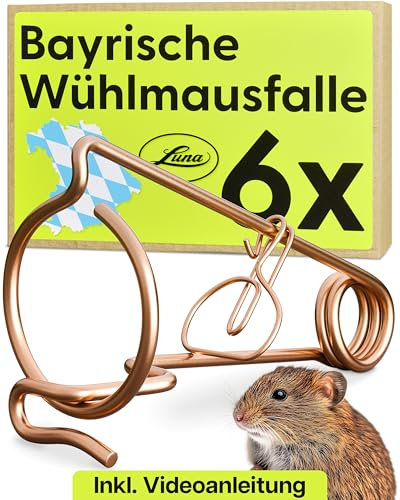 Luna® Bayerische Wühlmausfalle 6X Made in Austria - giftfrei - Kein Köder notwendig - Wühlmausfallen aus verkupfertem Stahldraht - Bayerische Drahtfalle - Kinderleichtes Spannen inkl. Videoanleitung