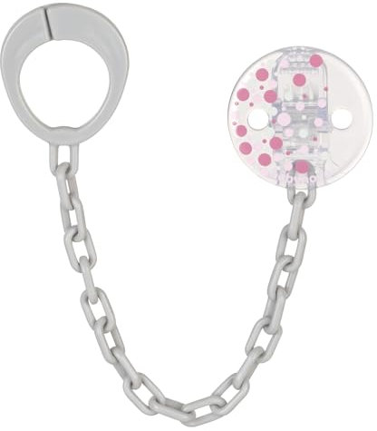 babynova Schnullerkette mit Clip - Schnullerhalter kompatibel mit Schnullern mit Ring - Kinderwagen Zubehör - BPA-frei - Rosa Punkte