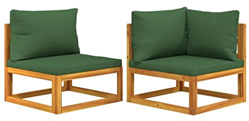 Genérico Wenjingqi 360018 Gartensofa, 2 Stück, mit Kissen, massives Akazienholz, Grün