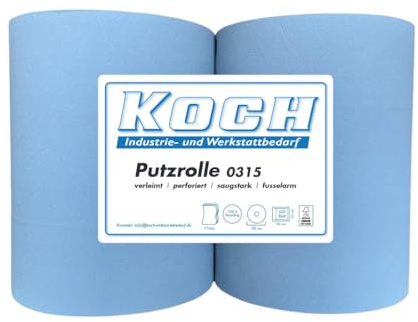 2x Putzrolle blau 3-lagig | 1000 Blatt | 33x36 cm | extra saugstark | Industrie & Werkstatt Putztuchrolle VERLEIMT Putzpapier | 500 Blatt pro Rolle
