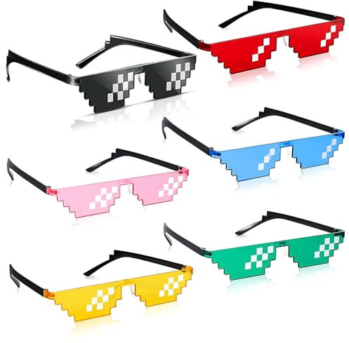 AONAYO 6 Paare Party Brille,Lustige Brillen,Party Brillen,Pixel Brille,Coole Sonnenbrille, Pixel Sonnenbrille,Mlg Brille,Thug Life Sonnenbrille,Für Partyurlaub Dekoration Brille(Sechs Farben)