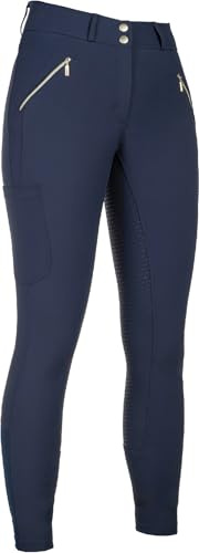 HKM Girl's Lia High Waist Silicone Full seat Riding Breeches, Deep Blue, 13/15 Years