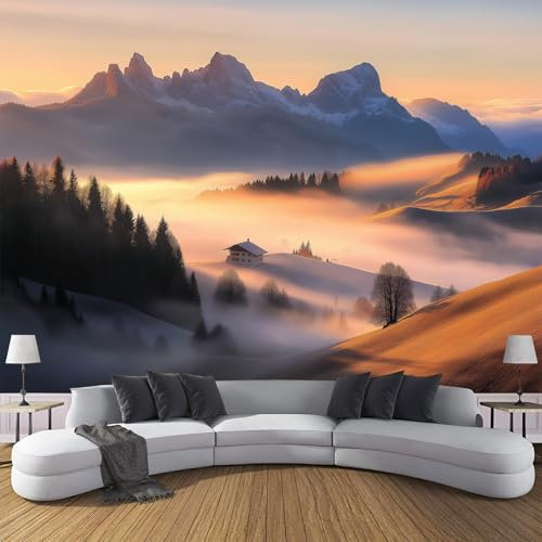 Fototapete Natur,150 X 105 Cm (B X H) - Fototapeten - Tapeten - Für Wohnzimmer Schlafzimmer - Vliestapete Wandtapete Tapete Alpen 3D Effekt- Orange Farbe