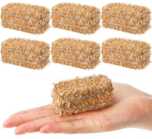 Maasechs 6 Pcs Mini Hay Bales Miniature Straw Bales,2.6 x 1.2 x 1.2 Inch | Centerpiece for Western Cowboy Themed Birthday Parties, Halloween Autumn Scenes, Rustic Wedding Decor, DIY Miniature Crafts
