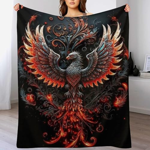 Decke Phönix Decken Tagesdecke - Weiche Flannel Decke Sofadecke - Wohndecke Sofaüberwurf Bettüberwurf 100×130cm