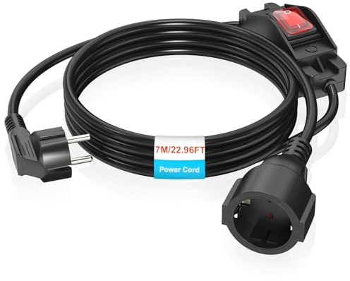 MKSENSE Schutzkontakt Verlängerungskabel 7M, Verlängerungskabel mit Schalter, 3 x 1mm² Schuko Verlängerungskabel für Schlafzimmer, Zuhause, Büro (250V/16A)