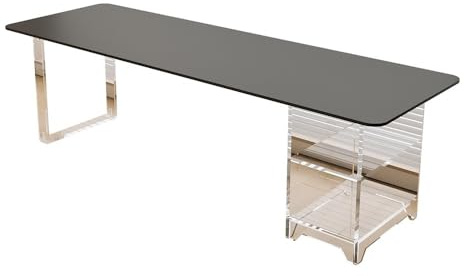 FZL02068LM PC Table Modern Study Writing Desk with Open Shelves, Rock Slab Top and Acrylic Frame, White Laptop Table Home Office Office Desk(Black,S)